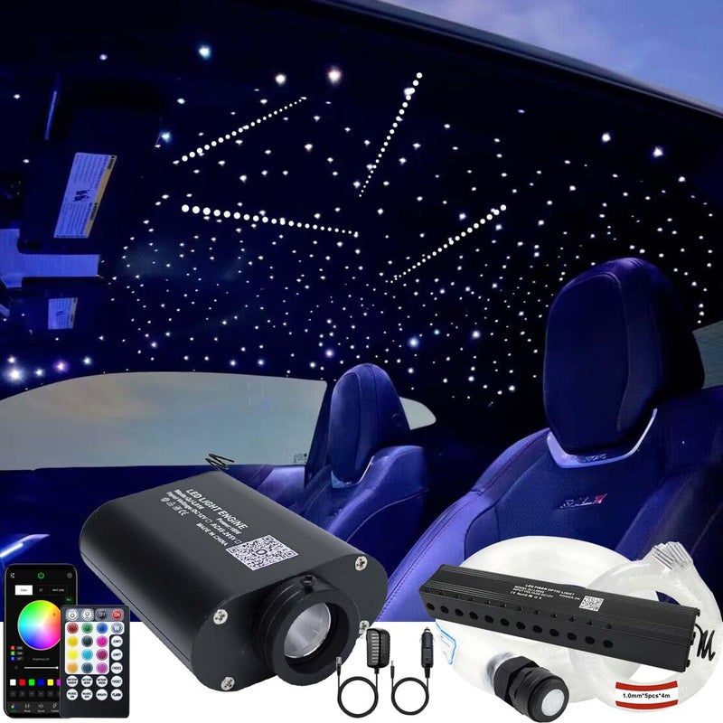 AZIMOM 16W Sound Activate Fiber Optic Starlight Headliner Kit 550pcs 0.03in 13.1ft Fiber Strands, Pure White Meteor Shooting Star Music Mode Remote APP Control Car Use Home Headliner Decor - Image 1
